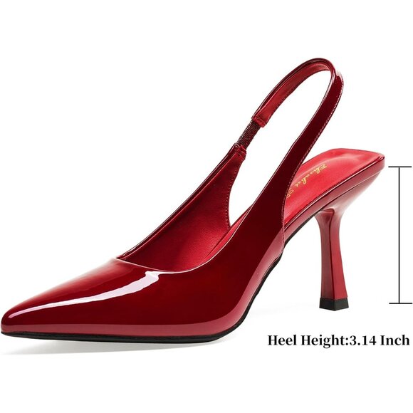 Women Brown Wine Red Satin Pointed Closed Toe Slingback Mid Heels Stiletto Pumps - Picture 2 of 9